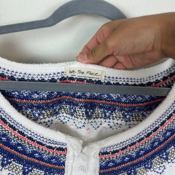 We The Free Fair isle Embroidered Henley L Winter Casual Lounge Soft Stretch - Picture 6 of 10